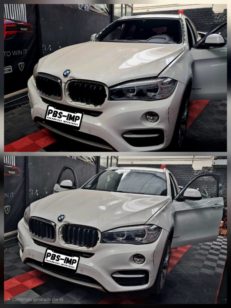 antes y después del cambio de parabrisas en camioneta BMW en Lima – Parabrisas Importados