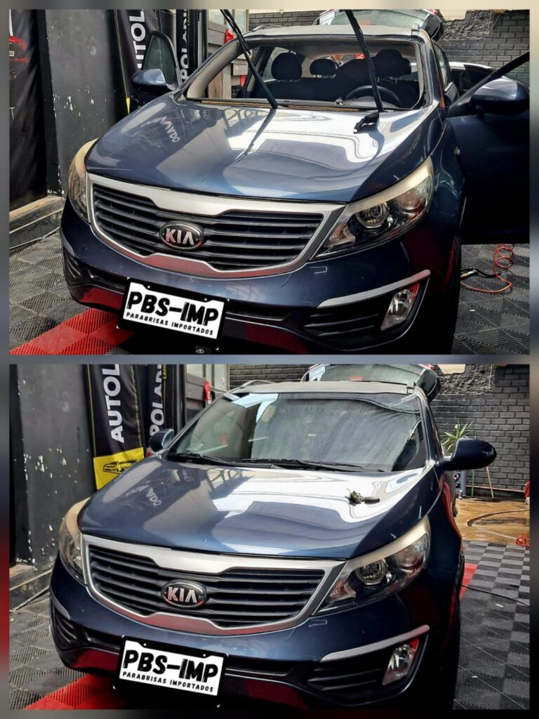 Antes y después de instalación de parabrisas en camioneta