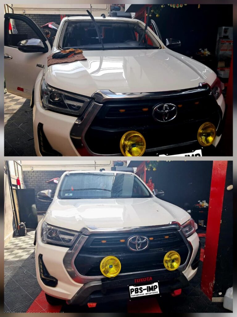 antes y después del cambio de parabrisas en camioneta Toyota en Lima – Parabrisas Importados